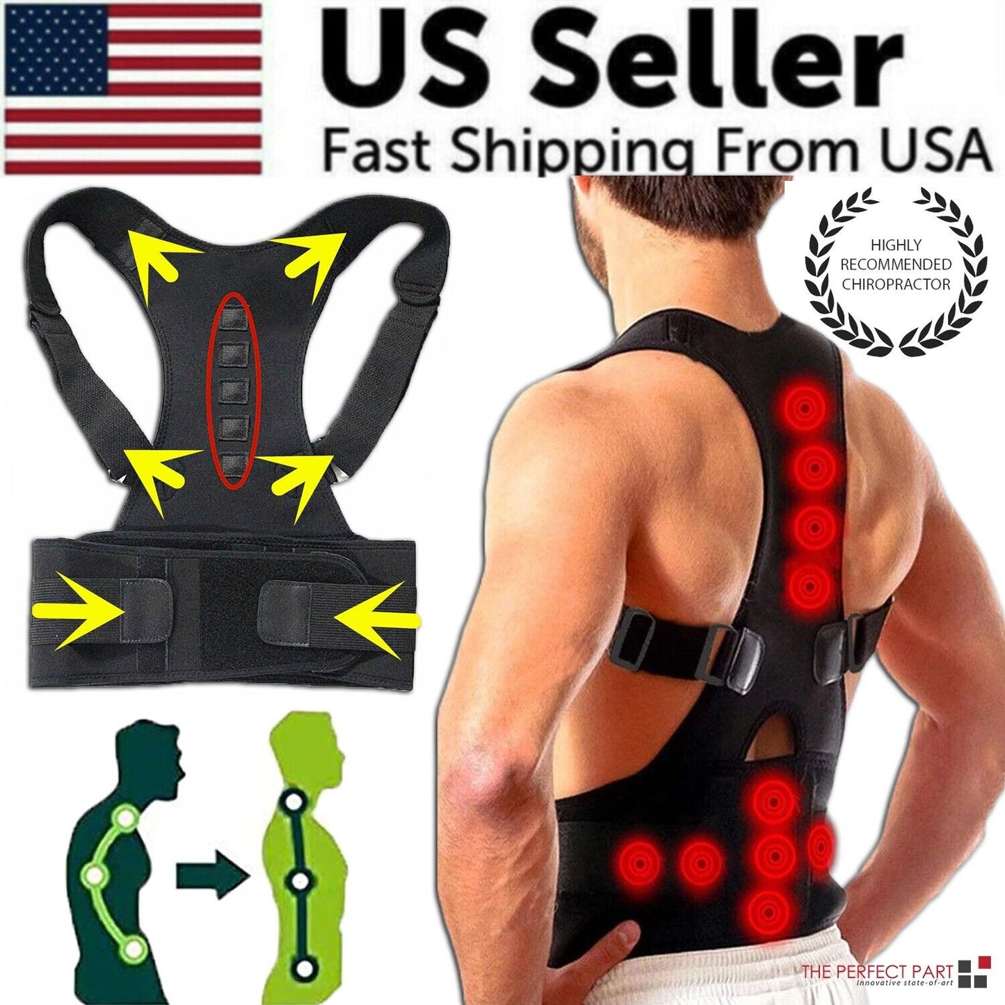 Posture Corrector Support Magnetic Back Shoulder Brace Belt Band For