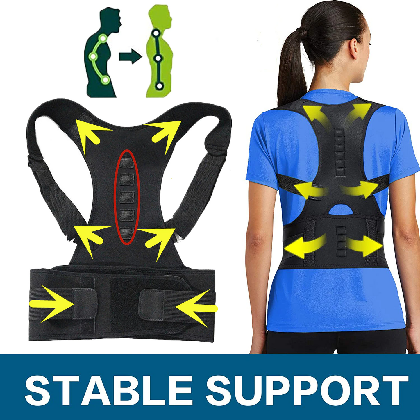 Posture Corrector Support Magnetic Back Shoulder Brace Belt Band For